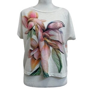 Mango Jeans Floral & Striped Linen Blend Boxy Cropped Top